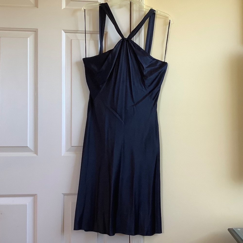 Tahari Silk Halter Little Black Slip Dress SZ 10